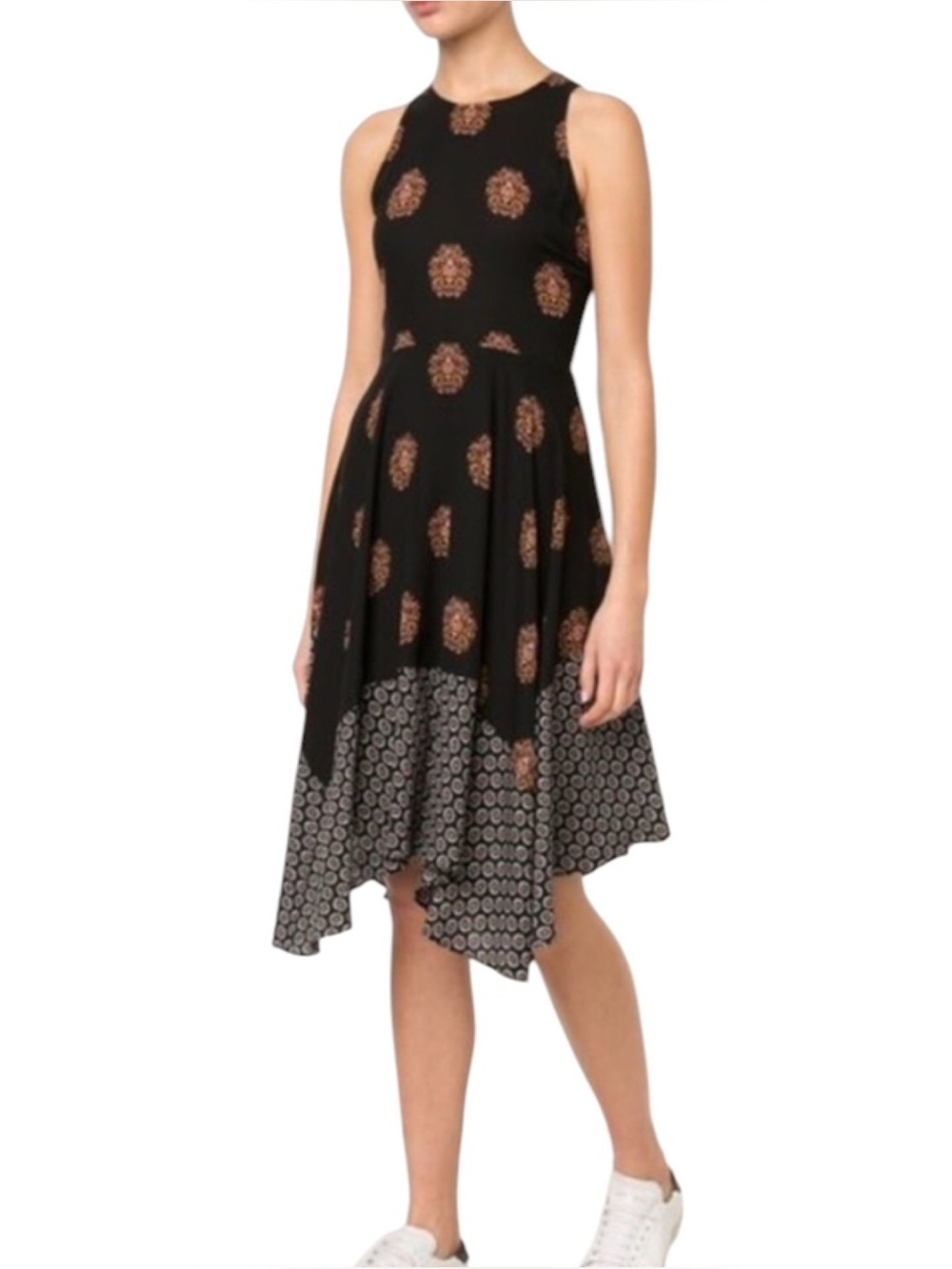 A.L.C. Black Paisley Print 100% Silk Elisa Handkerchief Hem Dress